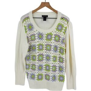 Design 365 Crochet Front Pullover Sweater Granny Square Cream Pastels Size XL